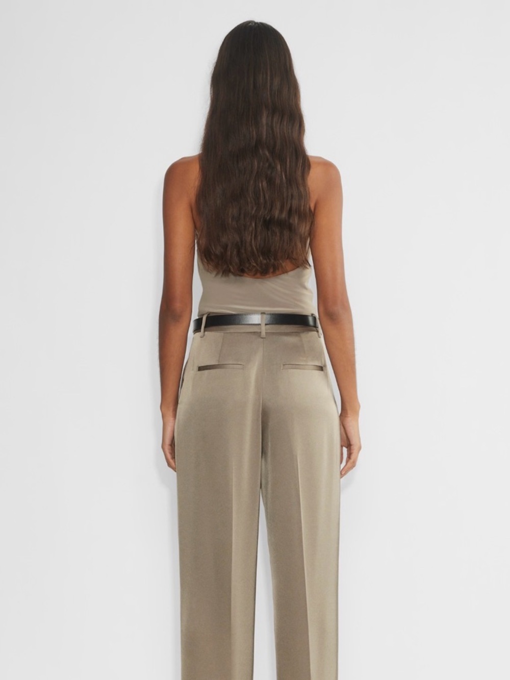 Aritzia Effortless Pants in Nomad Taupe Satin Wide Leg Trousers Size 12 - Picture 6 of 10